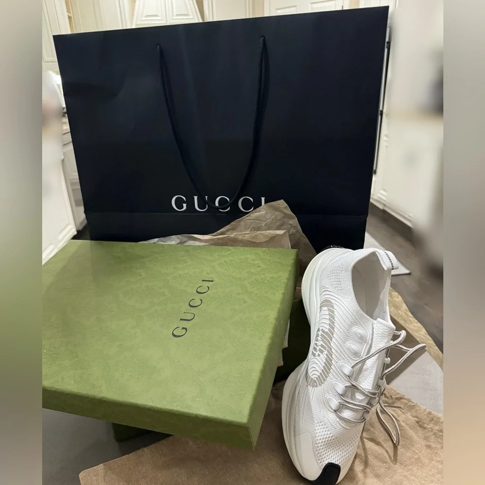 Gucci White Athletic Sneakers with Black Toe and Silver Accent